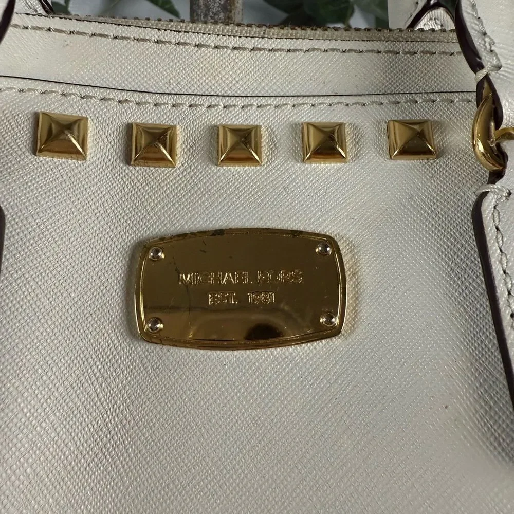 Michael Kors Selma Studded Saffiano Leather  White Handbag